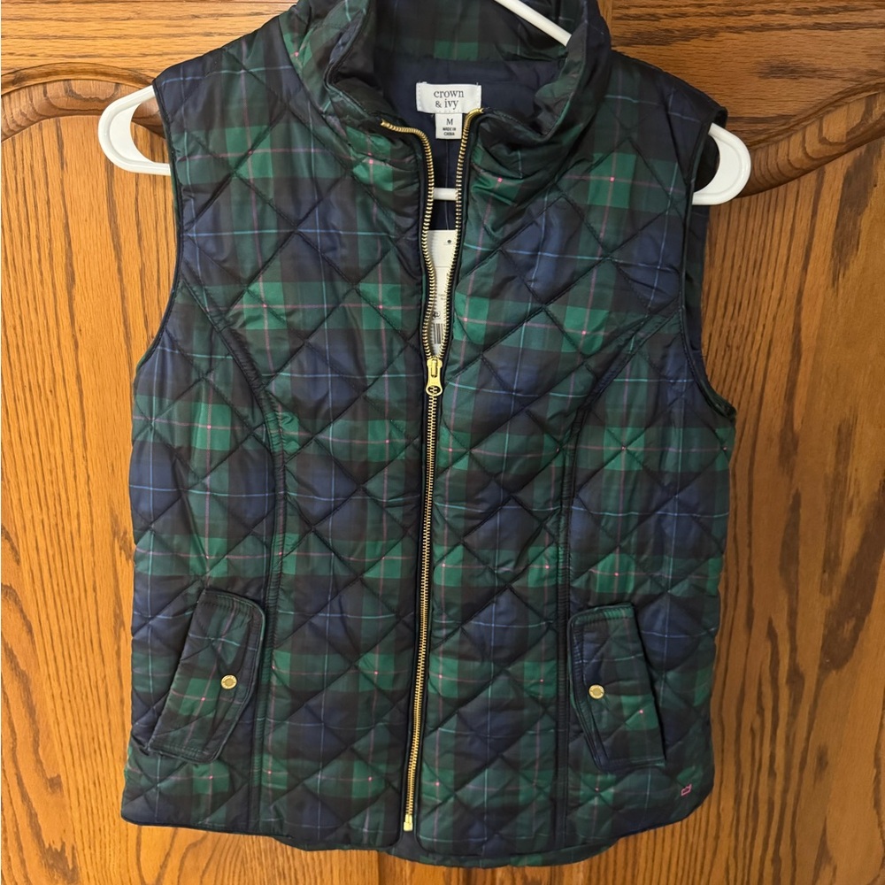 Crown & Ivy Navy and Green Plaid Vest